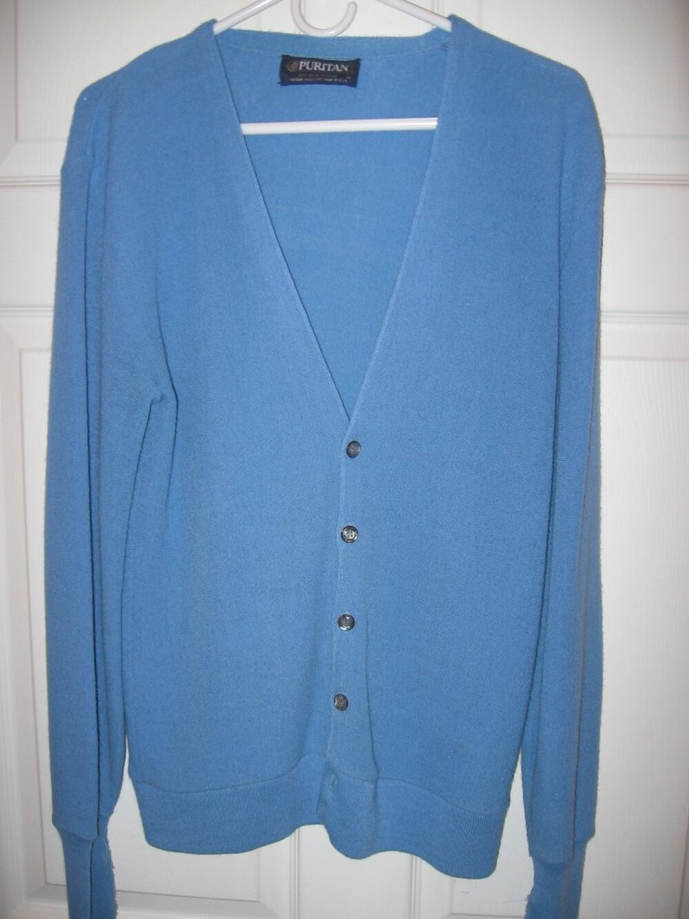 Puritan V-Neck Button Front Cardigan Men's Large Powder Blue Made in USA